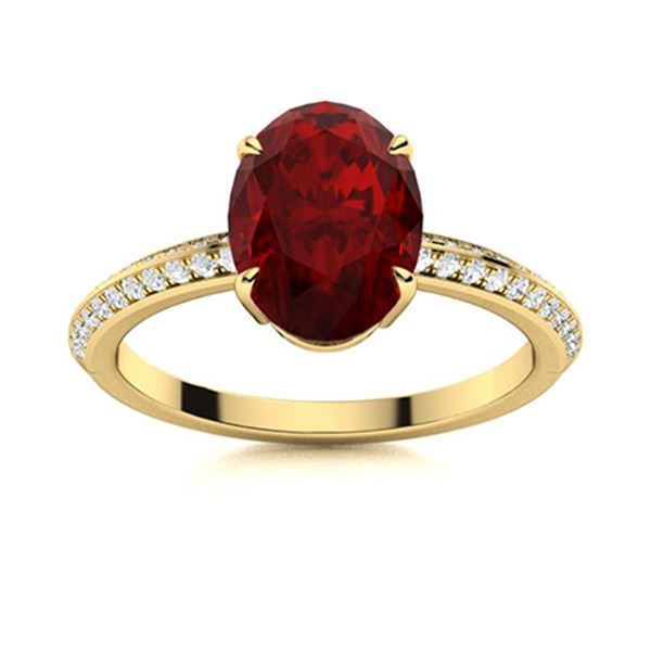 Natural 2.09 CTW Garnet & Diamond Engagement Ring 14K Yellow Gold