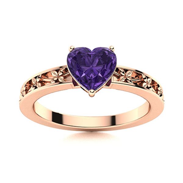 Natural 1.56 CTW Amethyst Solitaire Ring 18K Rose Gold