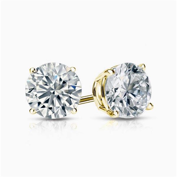 Natural 4.02 CTW Round Cut Diamond Stud Earrings  18KT Yellow Gold