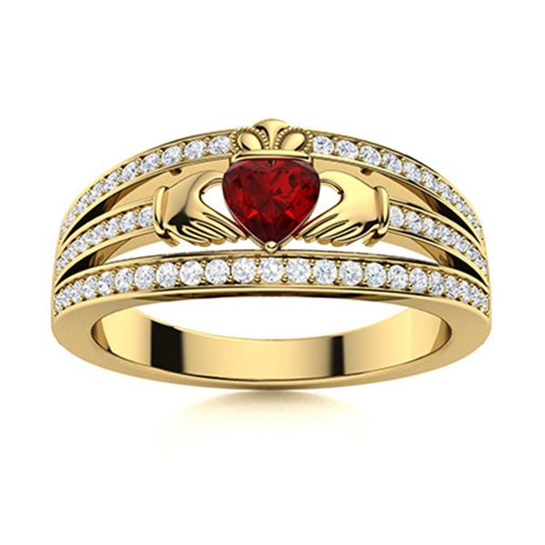 Natural 0.67 CTW Garnet & Diamond Engagement Ring 18K Yellow Gold