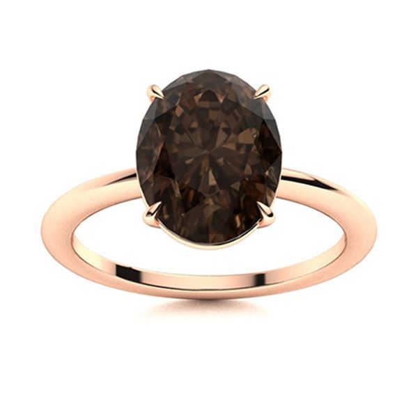 Natural 6.02 CTW Smoky Quartz Solitaire Ring 18K Rose Gold