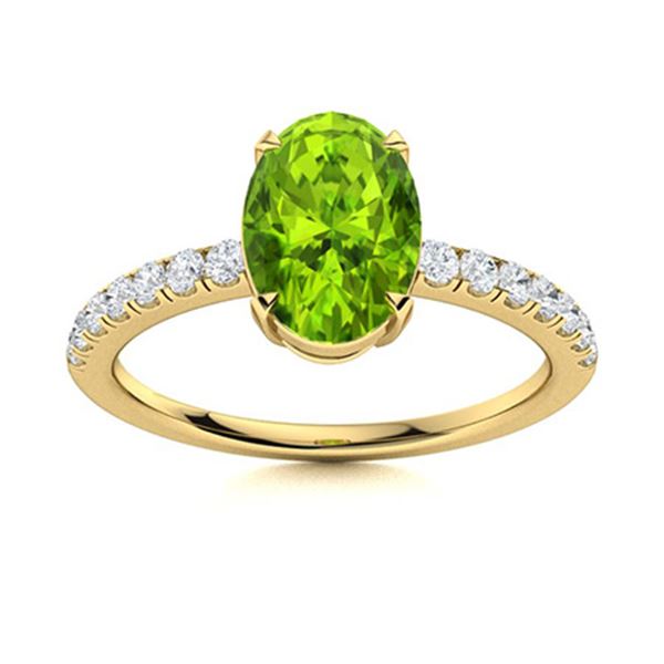 Natural 2.47 CTW Peridot & Diamond Engagement Ring 18K Yellow Gold