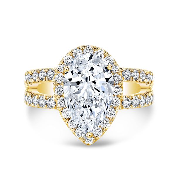 Natural 4.42 CTW Pear Cut Split Shank Diamond Engagement Ring 14KT Yellow Gold