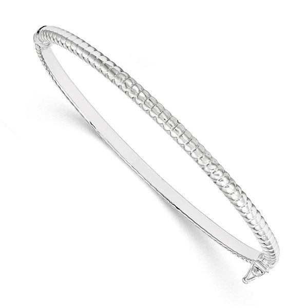 14k White Gold Polished Hinged Bangle Bracelet