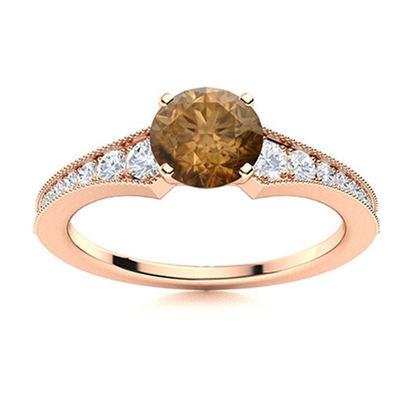 Natural 1.75 CTW Brown & White Diamond Engagement Ring 14K Rose Gold