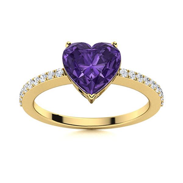 Natural 1.81 CTW Amethyst & Diamond Engagement Ring 18K Yellow Gold
