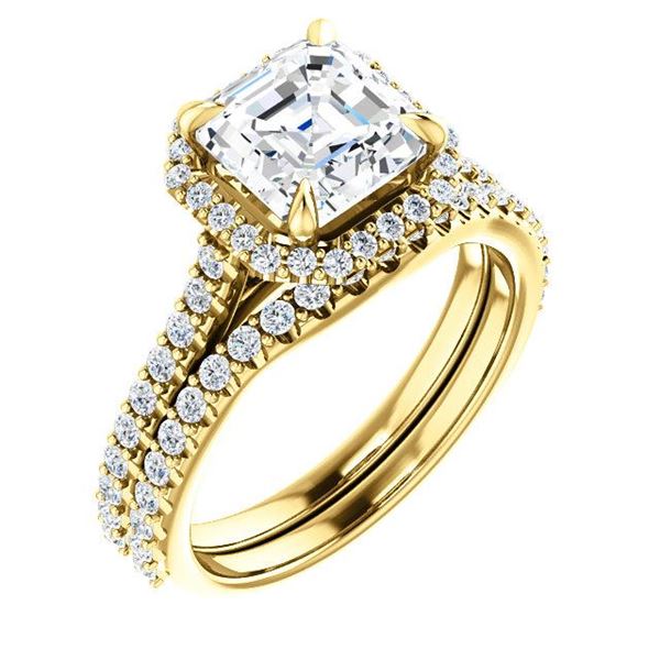 Natural 2.52 CTW Halo Asscher Cut Diamond Engagement Set 18KT Yellow Gold