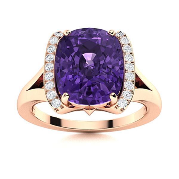Natural 2.66 CTW Amethyst & Diamond Engagement Ring 18K Rose Gold