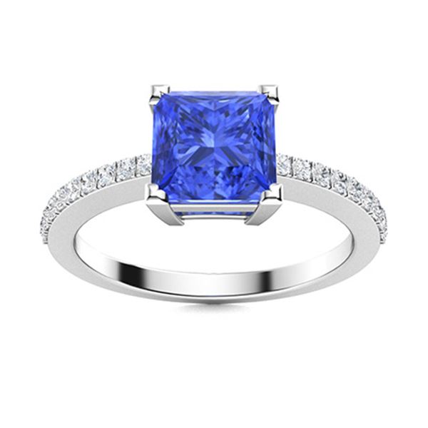 Natural 1.05 CTW Ceylon Sapphire & Diamond  Engagement Ring 18K White Gold