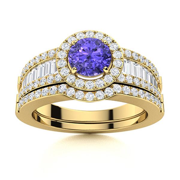 Natural 1.39 CTW Tanzanite & Diamond Engagement Ring 18K Yellow Gold