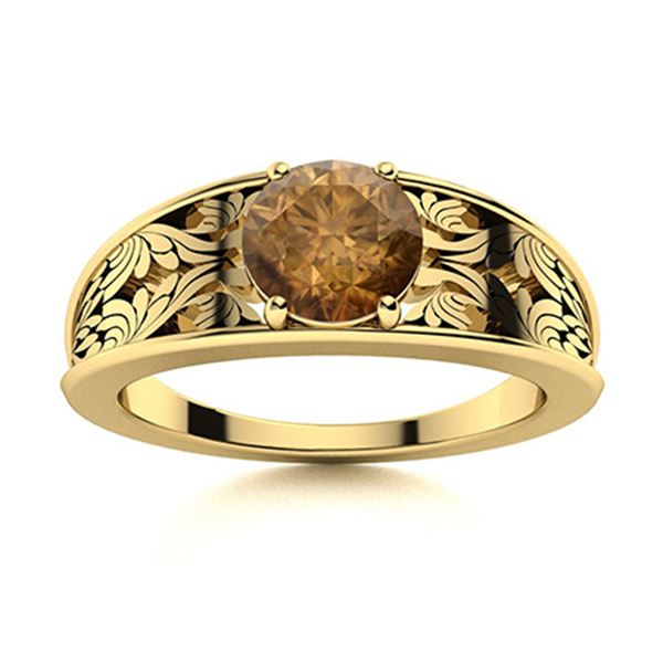 Natural 0.81 CTW Brown Diamond Solitaire Ring 14K Yellow Gold
