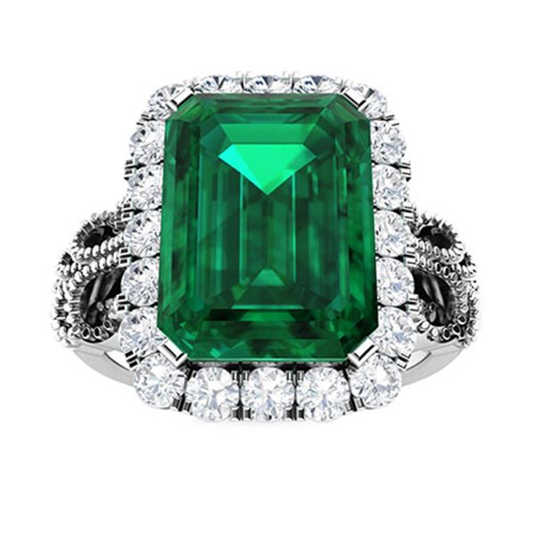 Natural 4.57 CTW Emerald & Diamond Engagement Ring 14K White Gold