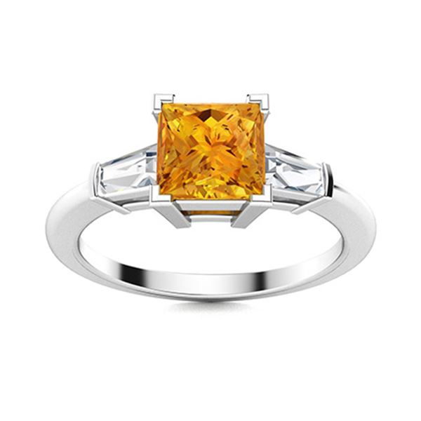 Natural 1.61 CTW Citrine & Diamond Engagement Ring 18K White Gold