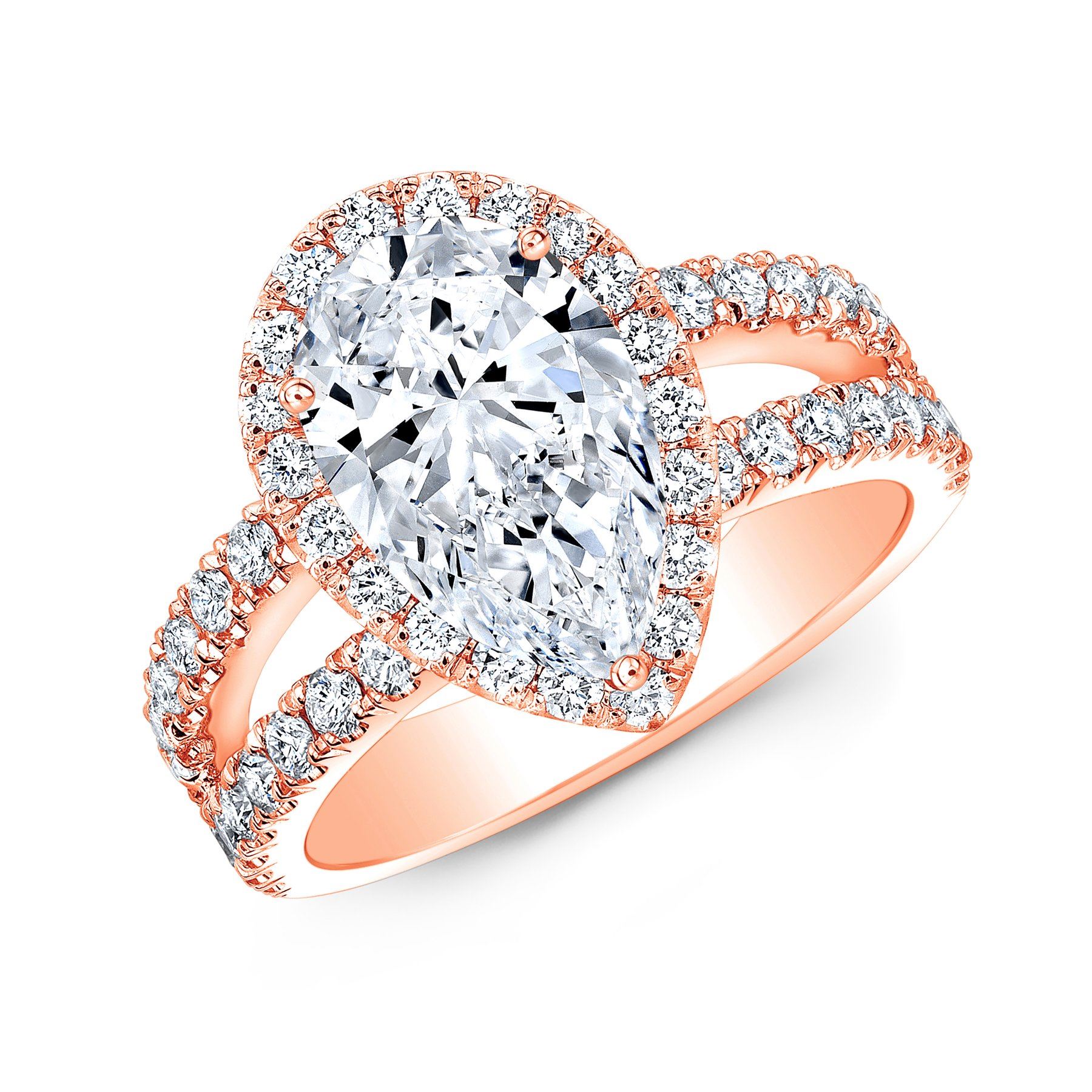 Natural 1.87 CTW Halo Pear Cut Tear Drop Split Shank Diamond Engagement ...
