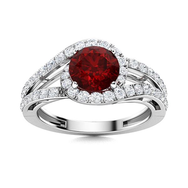Natural 1.27 CTW Garnet & Diamond Engagement Ring 18K White Gold