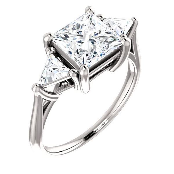 Natural 2.82 CTW 3-Stone Princess Cut & Trillions Diamond Ring 14KT White Gold