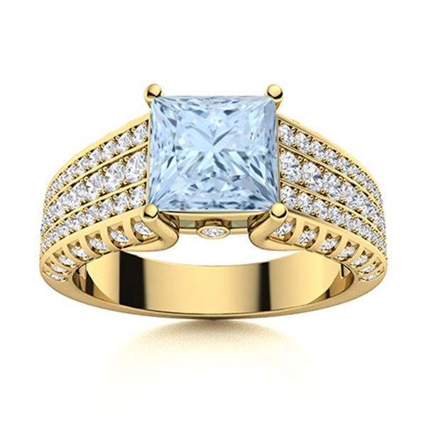 Natural 1.63 CTW Aquamarine & Diamond  Engagement Ring 14K Yellow Gold