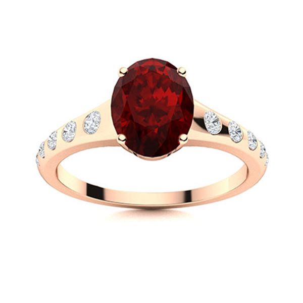 Natural 3.19 CTW Garnet & Diamond Engagement Ring 18K Rose Gold