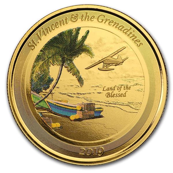 2019 St. Vincent & The Grenadines 1 oz Gold Seaplane (Colorized)
