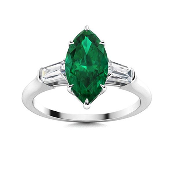 Natural 1.82 CTW Emerald & Diamond Engagement Ring 18K White Gold