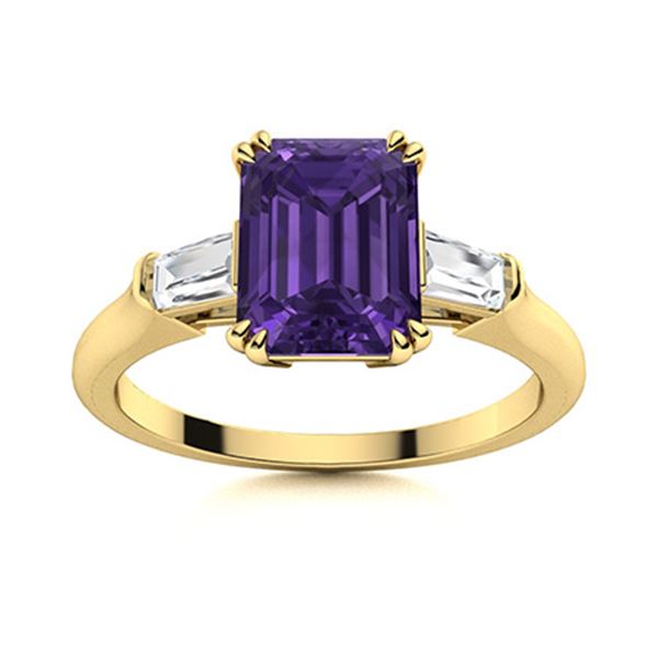 Natural 2.22 CTW Amethyst & Diamond Engagement Ring 18K Yellow Gold