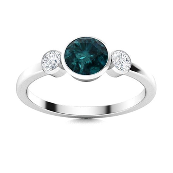 Natural 0.82 CTW Blue & White Diamond Engagement Ring 18K White Gold