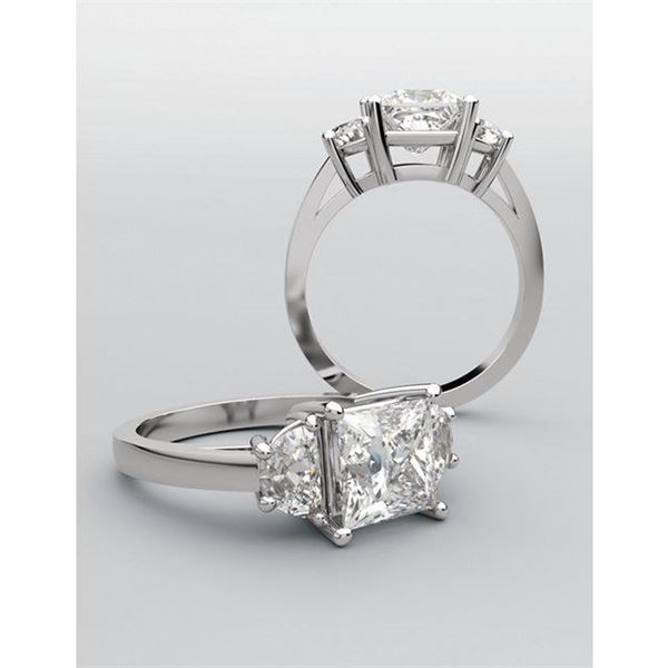 Natural 2.02 CTW 3-Stone Princess Cut & Half Moon Diamond Ring 18KT White Gold