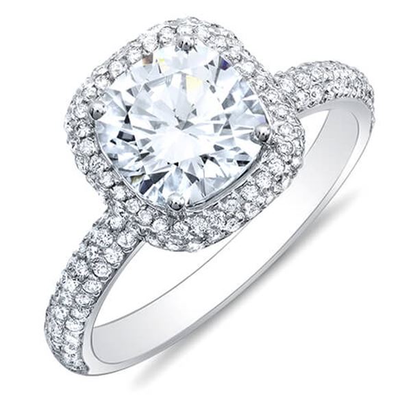 Natural 1.92 CTW Cushion Cut Halo Diamond Engagement Ring 14KT White Gold