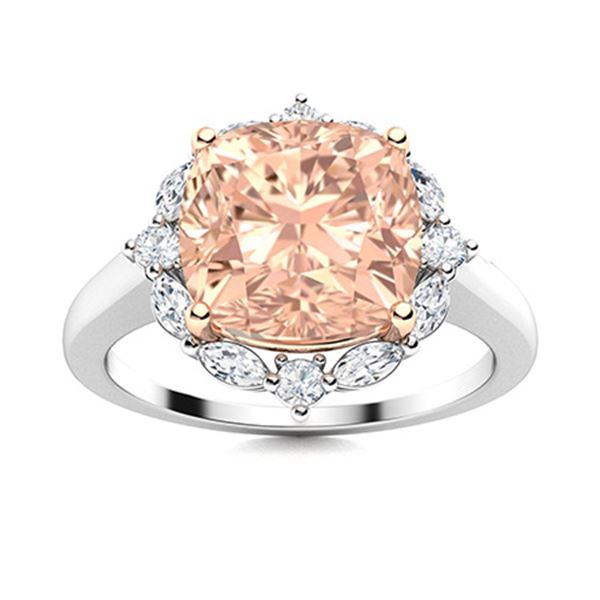 Natural 3.41 CTW Morganite & Diamond Engagement Ring 18K White Gold