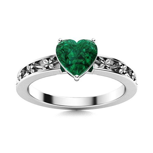 Natural 1.51 CTW Emerald Solitaire Ring 18K White Gold