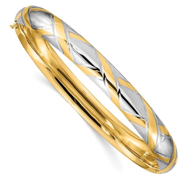 14k 5/16 W/White Rhodium Criss-Cross Bangle - 7.5 in.