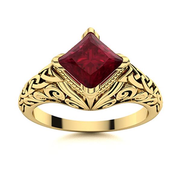 Natural 0.99 CTW Ruby Solitaire Ring 14K Yellow Gold
