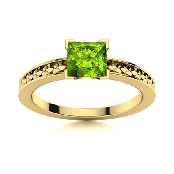 Natural 0.92 CTW Peridot Solitaire Ring 18K Yellow Gold