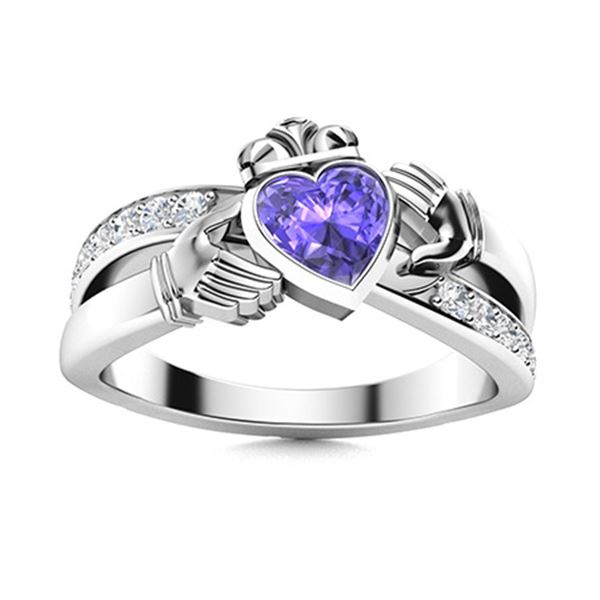 Natural 0.80 CTW Tanzanite & Diamond Engagement Ring 18K White Gold