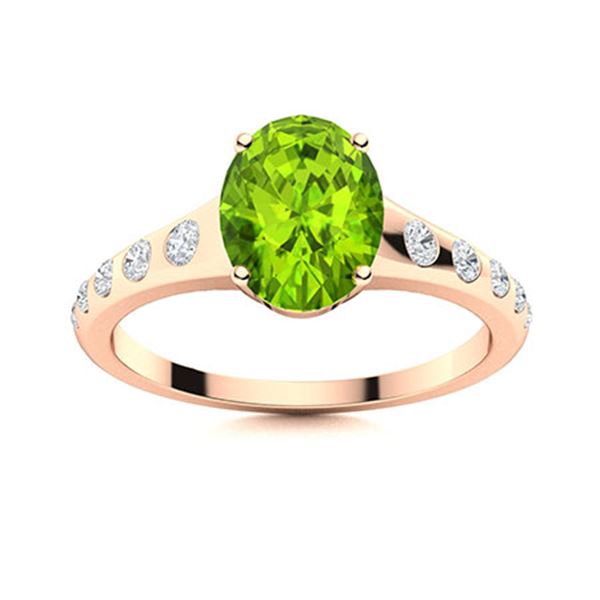 Natural 2.38 CTW Peridot & Diamond Engagement Ring 18K Rose Gold