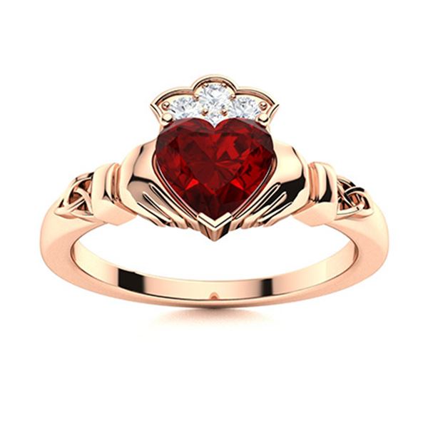 Natural 1.20 CTW Garnet & Diamond Engagement Ring 18K Rose Gold