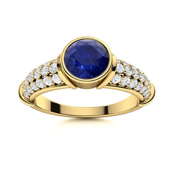 Natural 1.87 CTW Sapphire & Diamond Engagement Ring 18K Yellow Gold
