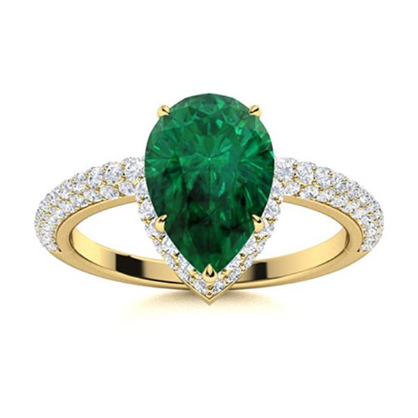 Natural 2.92 CTW Emerald & Diamond Engagement Ring 14K Yellow Gold