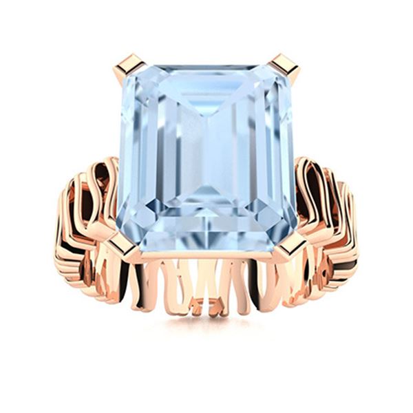 Natural 3.72 CTW Aquamarine Solitaire Ring 18K Rose Gold