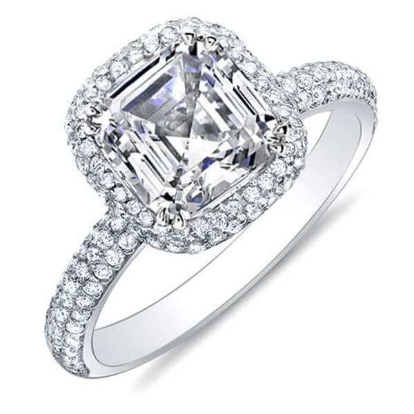Natural 2.02 CTW Halo Asscher Cut Micro Pave Diamond Engagement Ring 18KT White Gold