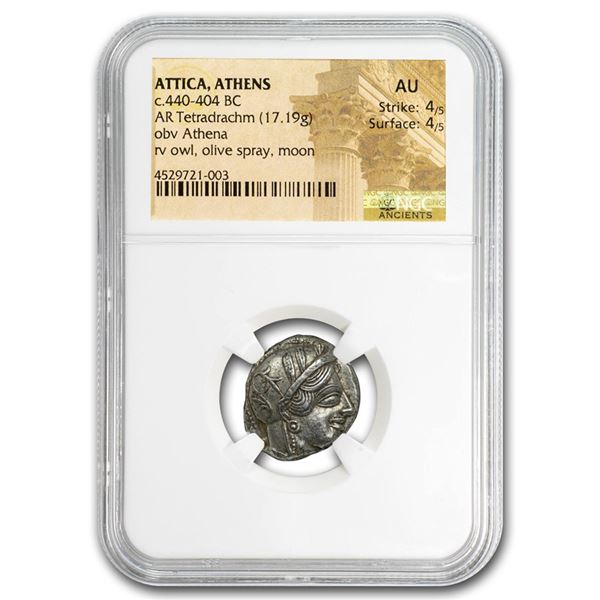 Attica Athens Silver Tetradrachm Owl (440-404 BC) AU NGC