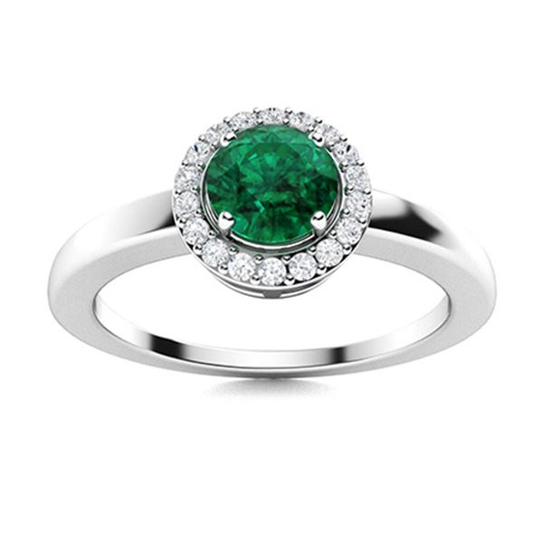 Natural 0.53 CTW Emerald & Diamond Engagement Ring 18K White Gold