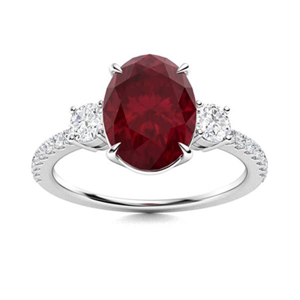 Natural 3.42 CTW Ruby & Diamond Engagement Ring 14K White Gold