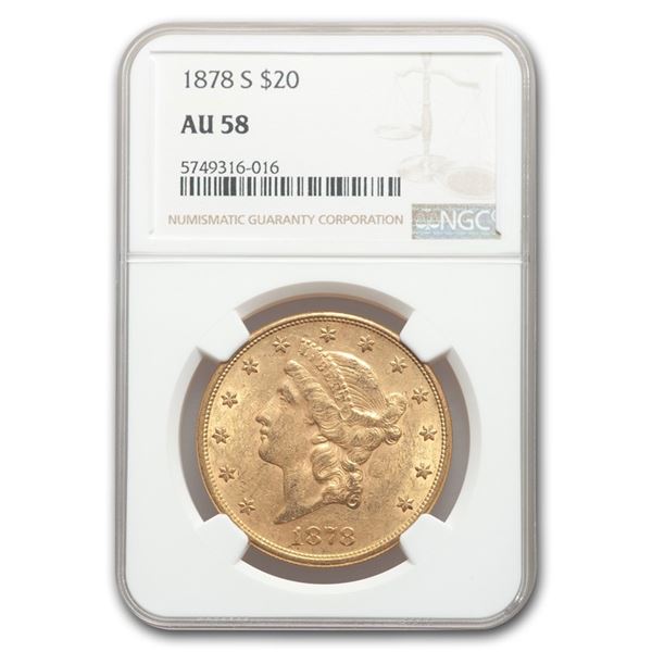 1878-S $20 Liberty Gold Double Eagle AU-58 NGC