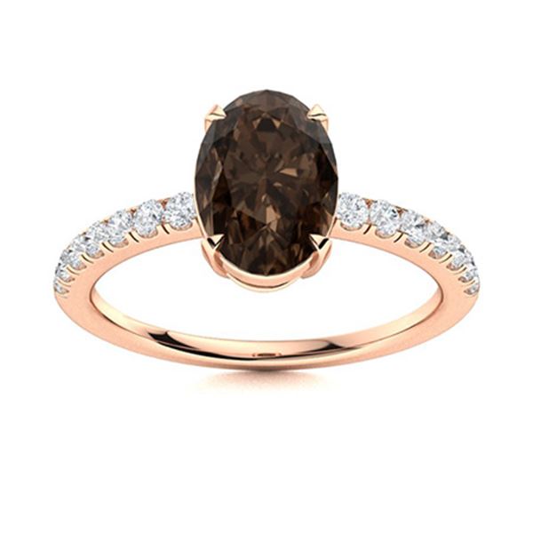 Natural 3.34 CTW Smoky Quartz & Diamond Engagement Ring 14K Rose Gold