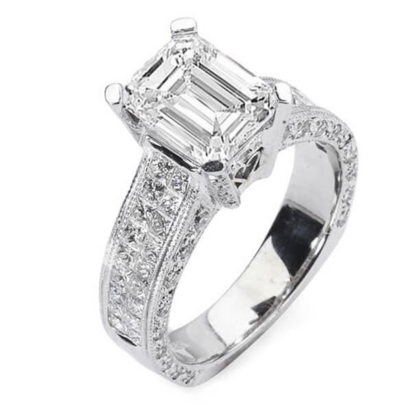 Natural 3.92 CTW Emerald Cut & Princess Diamond Engagement Ring 18KT White Gold