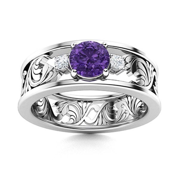Natural 0.47 CTW Amethyst & Diamond Engagement Ring 14K White Gold
