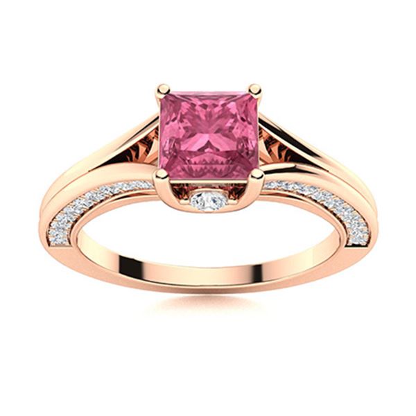Natural 1.22 CTW Tourmaline & Diamond Engagement Ring 14K Rose Gold