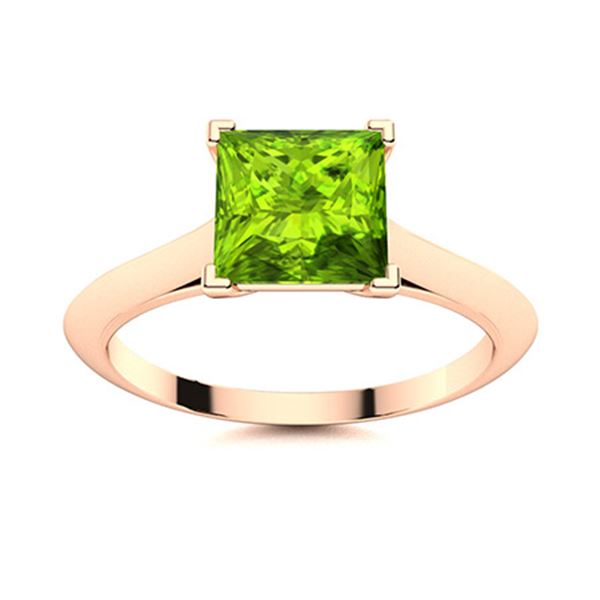 Natural 1.59 CTW Peridot Solitaire Ring 18K Rose Gold
