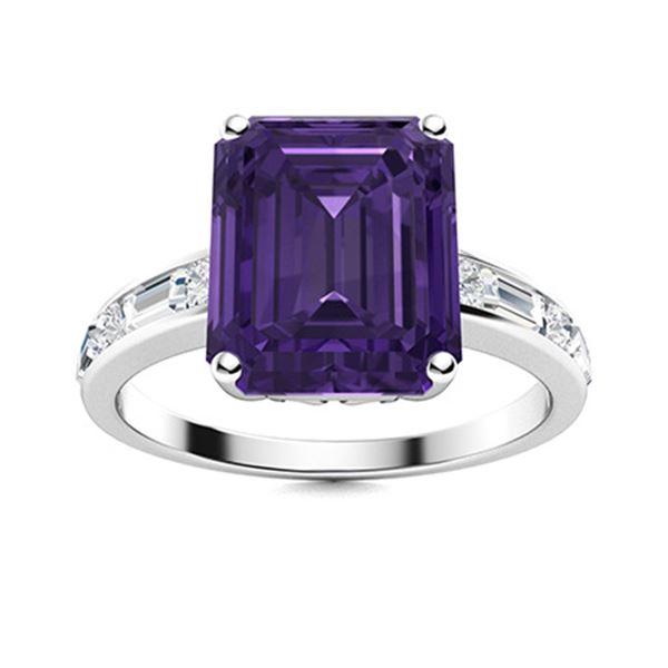Natural 2.99 CTW Amethyst & Diamond Engagement Ring 18K White Gold